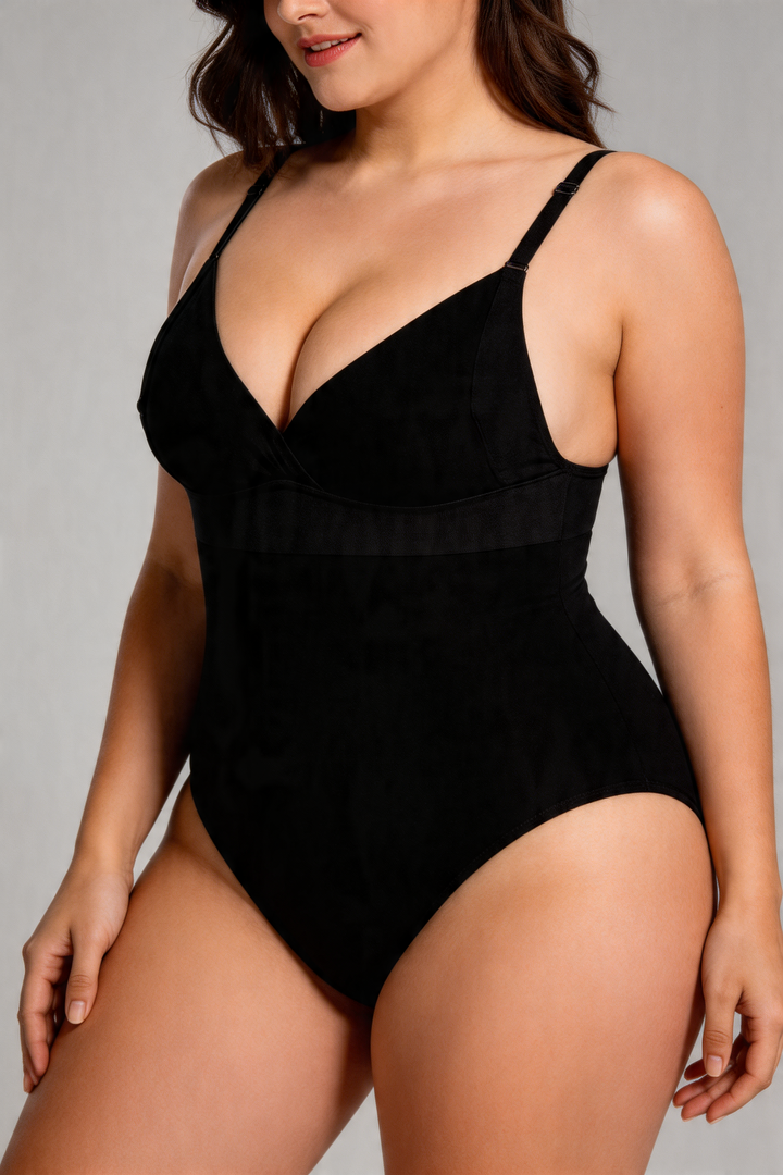 Womens Classic Slimming Bodysuit Deep V Neckline Support