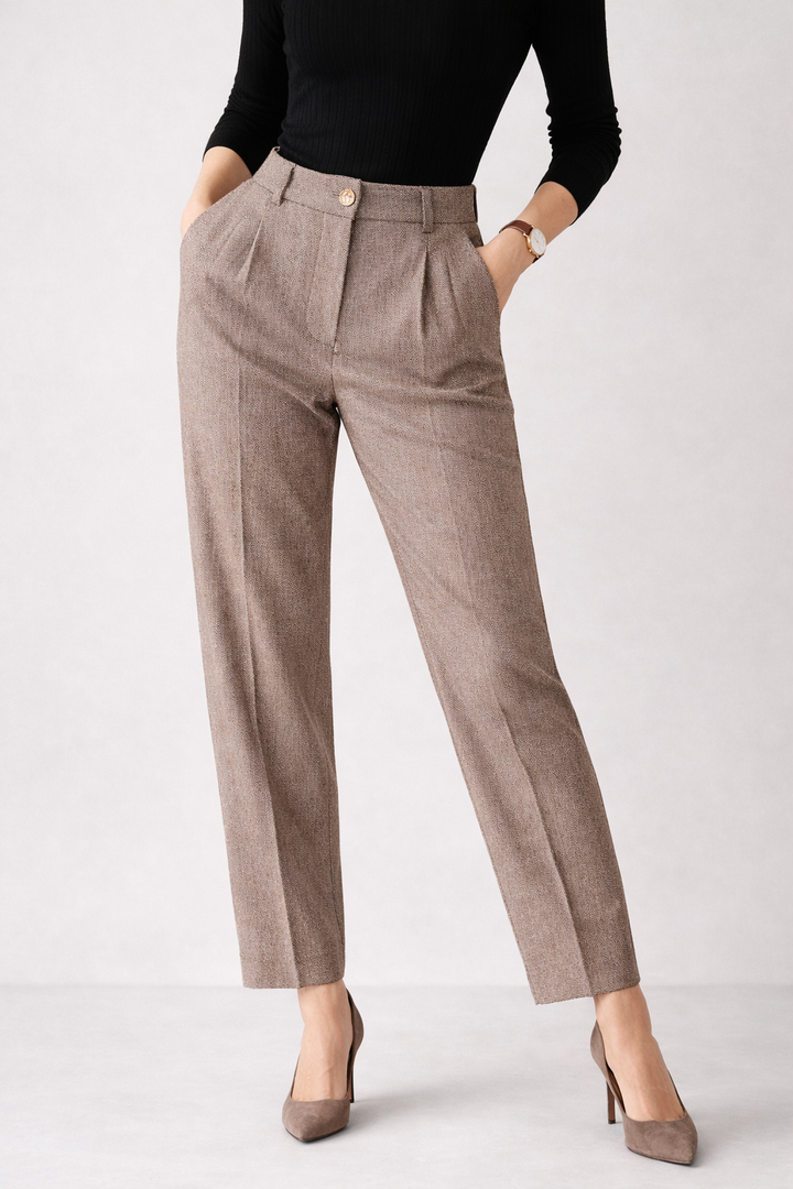 Womens High Waist Pleated Wide Leg Tailored Trousers Smart Fit
