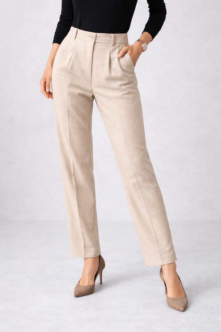 Womens High Waist Pleated Wide Leg Tailored Trousers Smart Fit