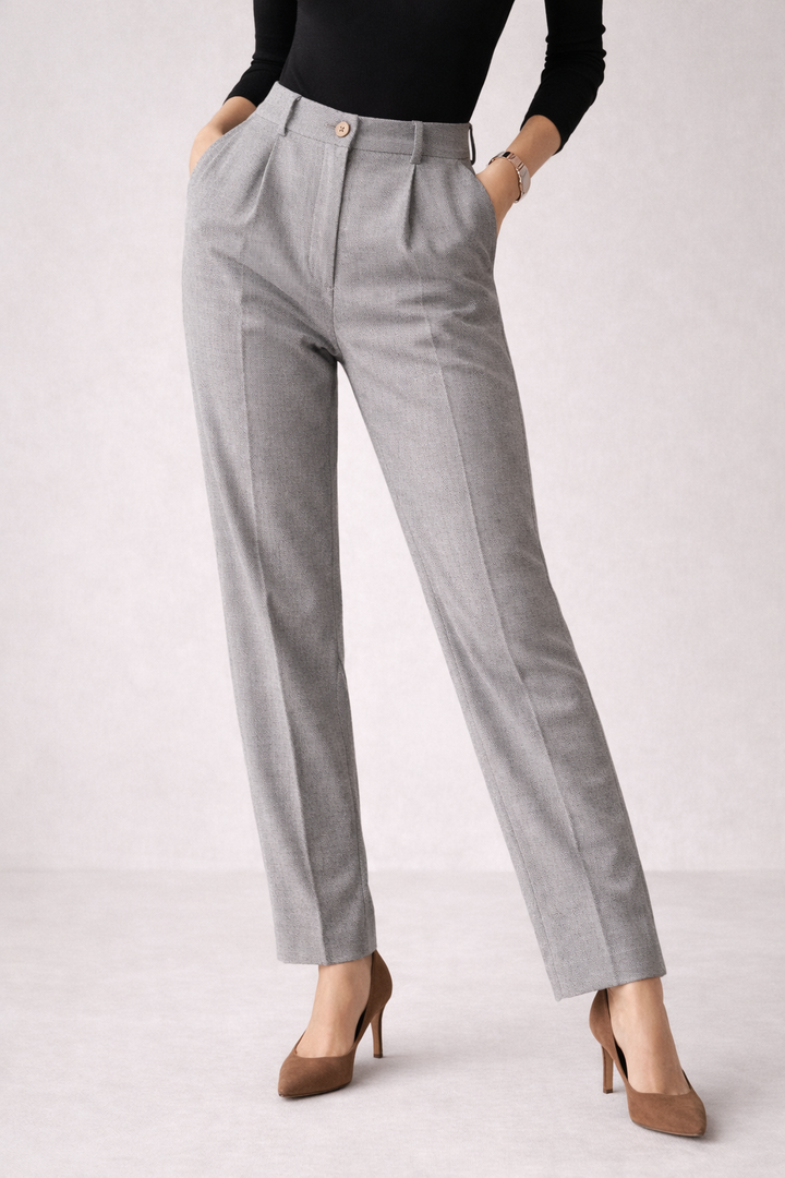 Womens High Waist Pleated Wide Leg Tailored Trousers Smart Fit