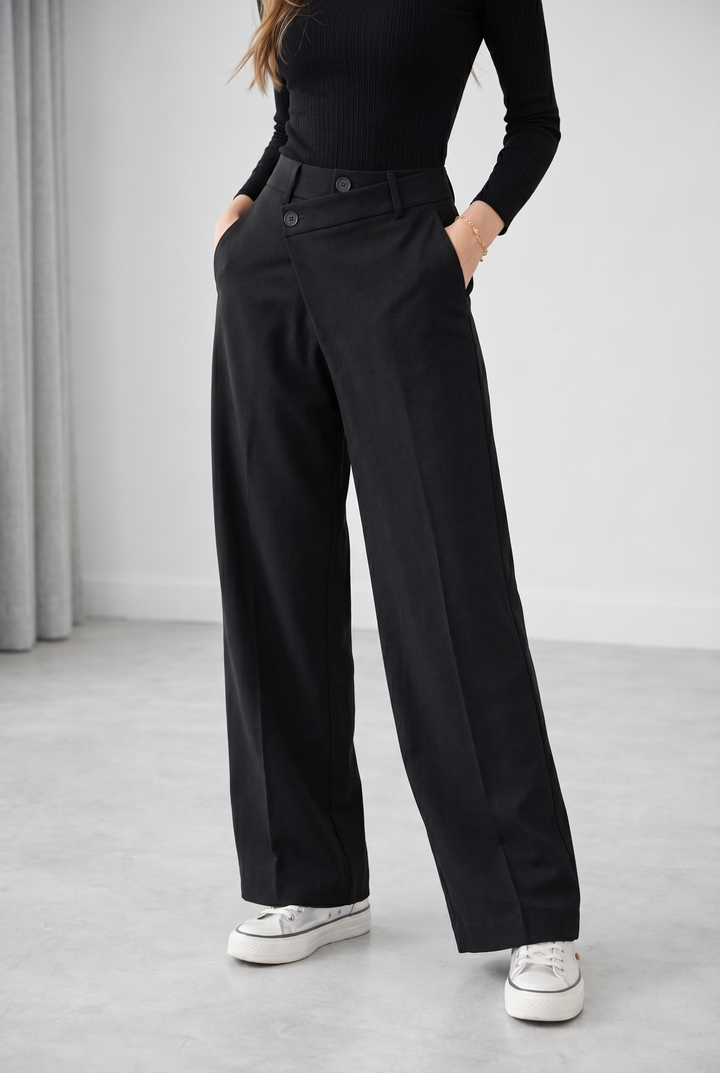 Womens Asymmetric Waist Baggy Trousers Relaxed Fit Statement