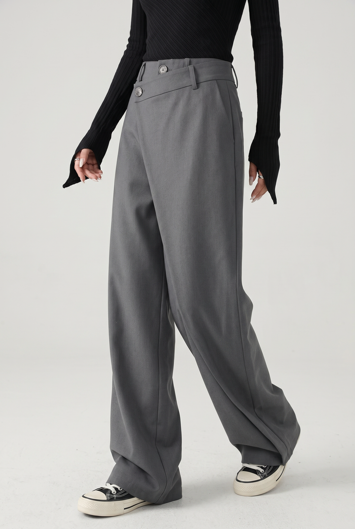 Womens Asymmetric Waist Baggy Trousers Relaxed Fit Statement