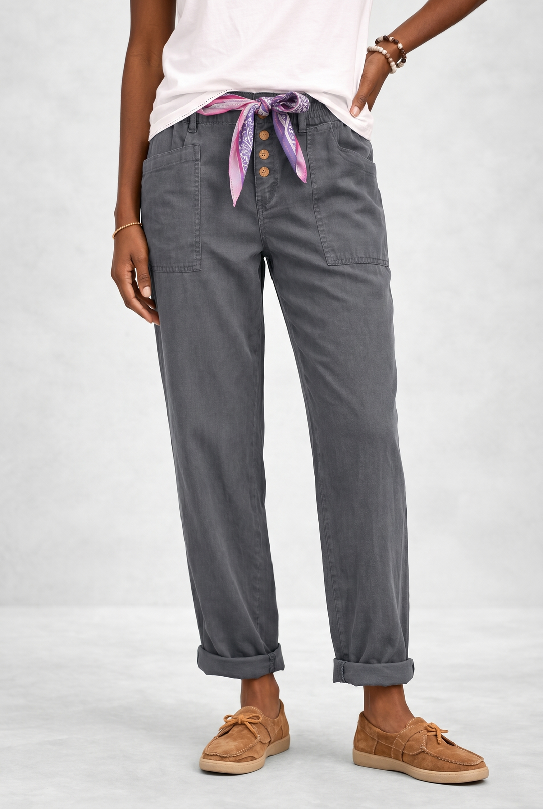 Womens High Waist Relaxed Fit Summer Trousers Light Breathable