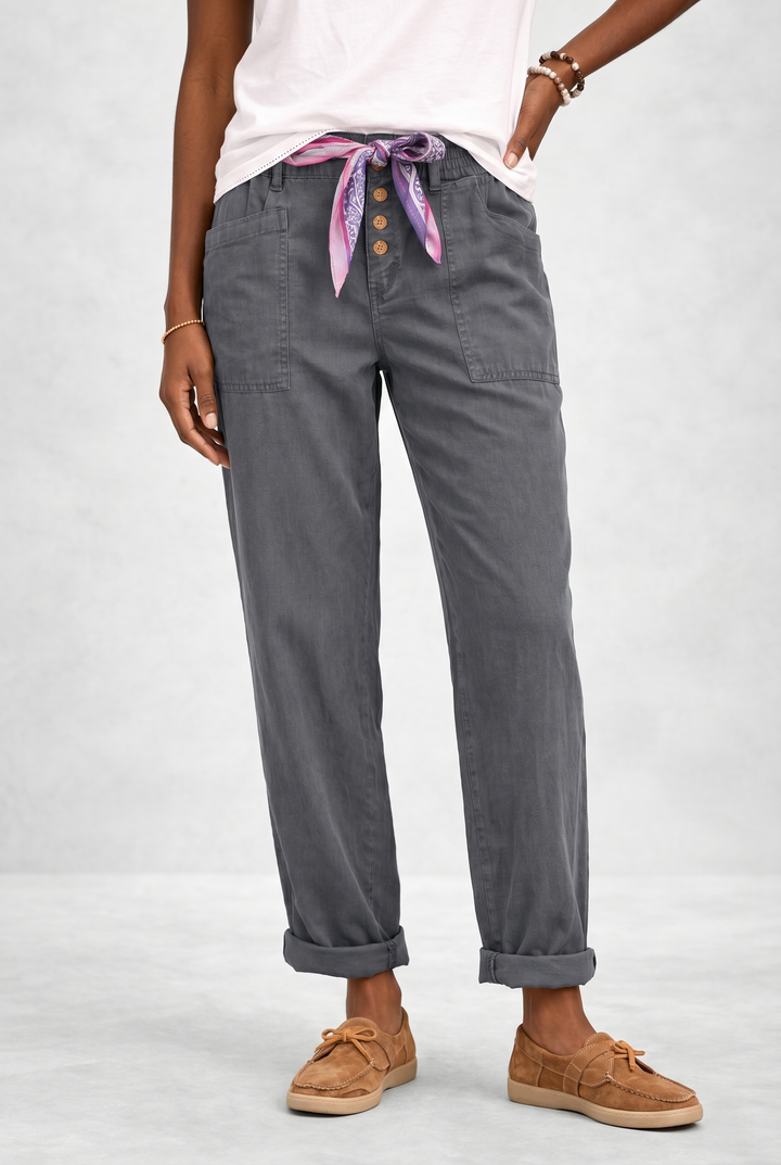 Womens High Waist Relaxed Fit Summer Trousers Light Breathable