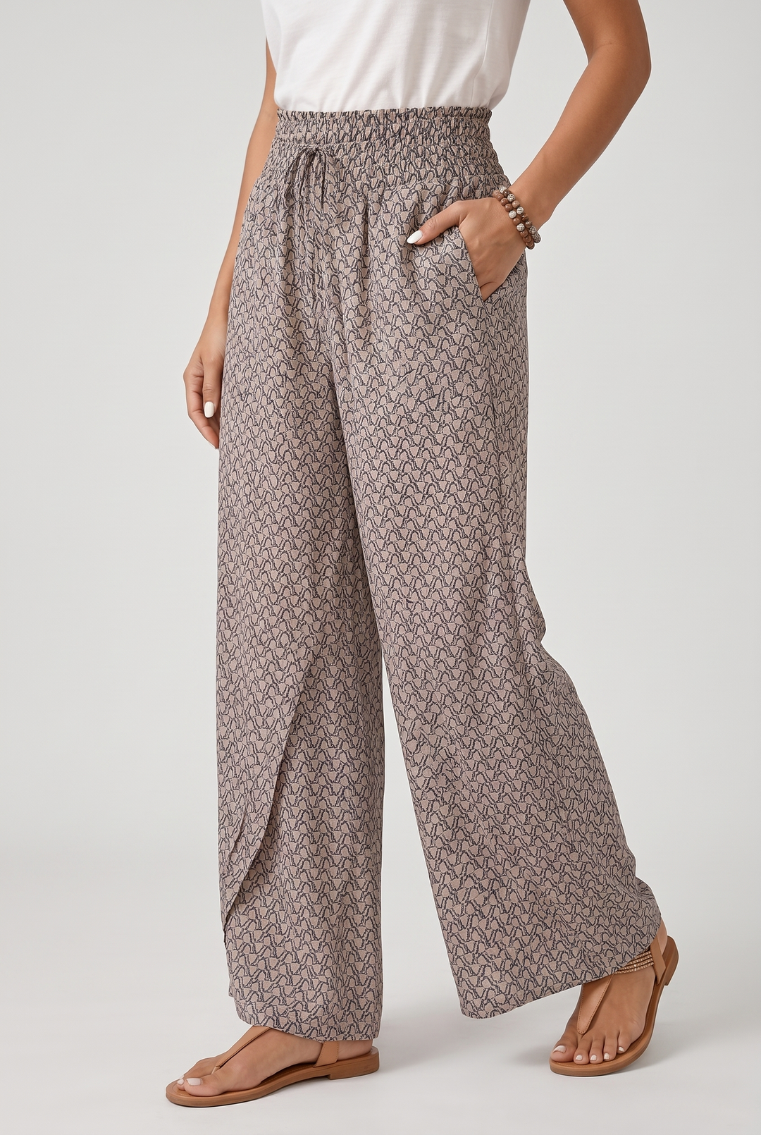 Womens Wide Leg Geometric Print Trousers Flowy Relaxed Fit