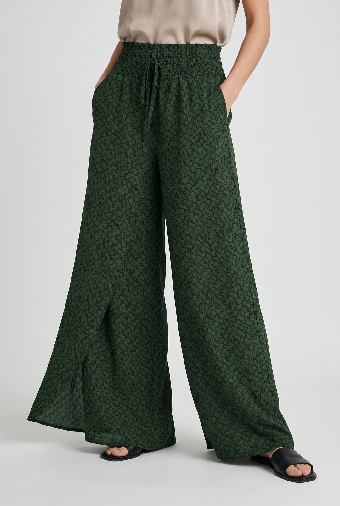 Womens Wide Leg Geometric Print Trousers Flowy Relaxed Fit
