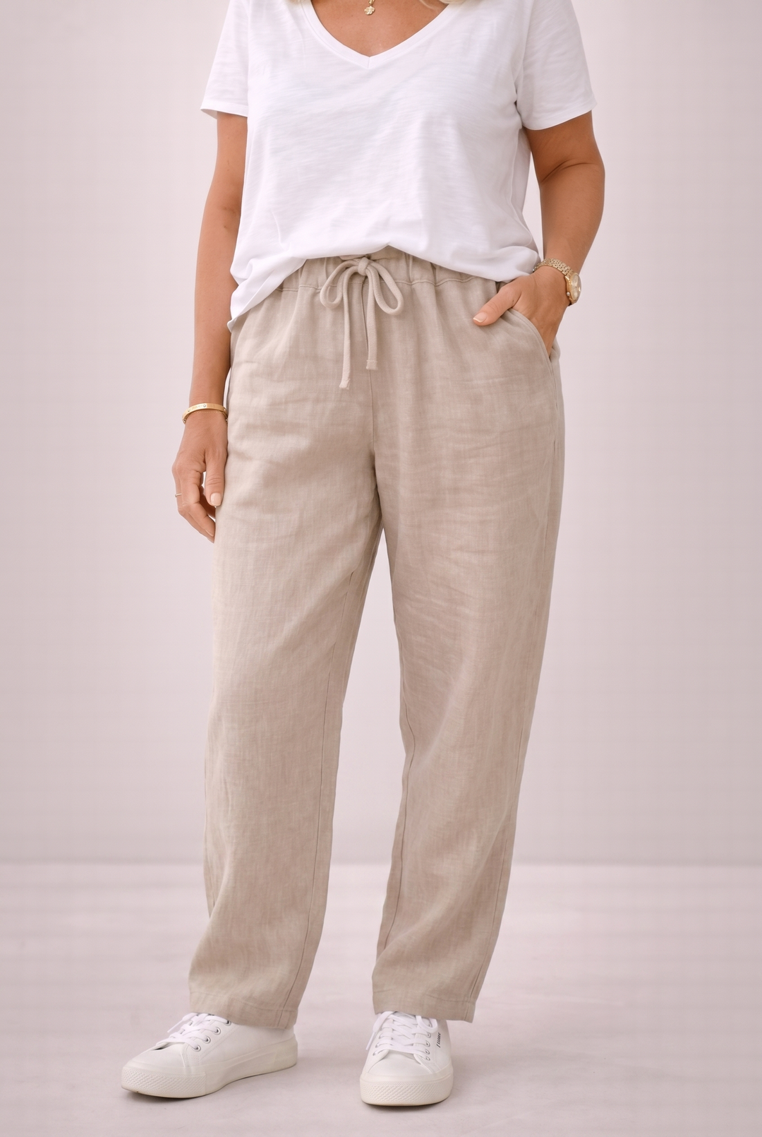 Womens High Waist Straight Leg Trousers with Side Pockets Smart