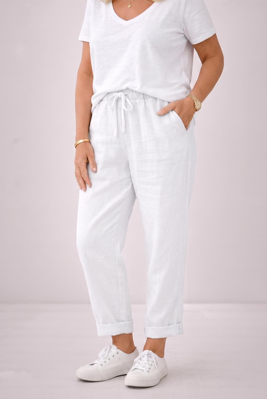 Womens High Waist Straight Leg Trousers with Side Pockets Smart