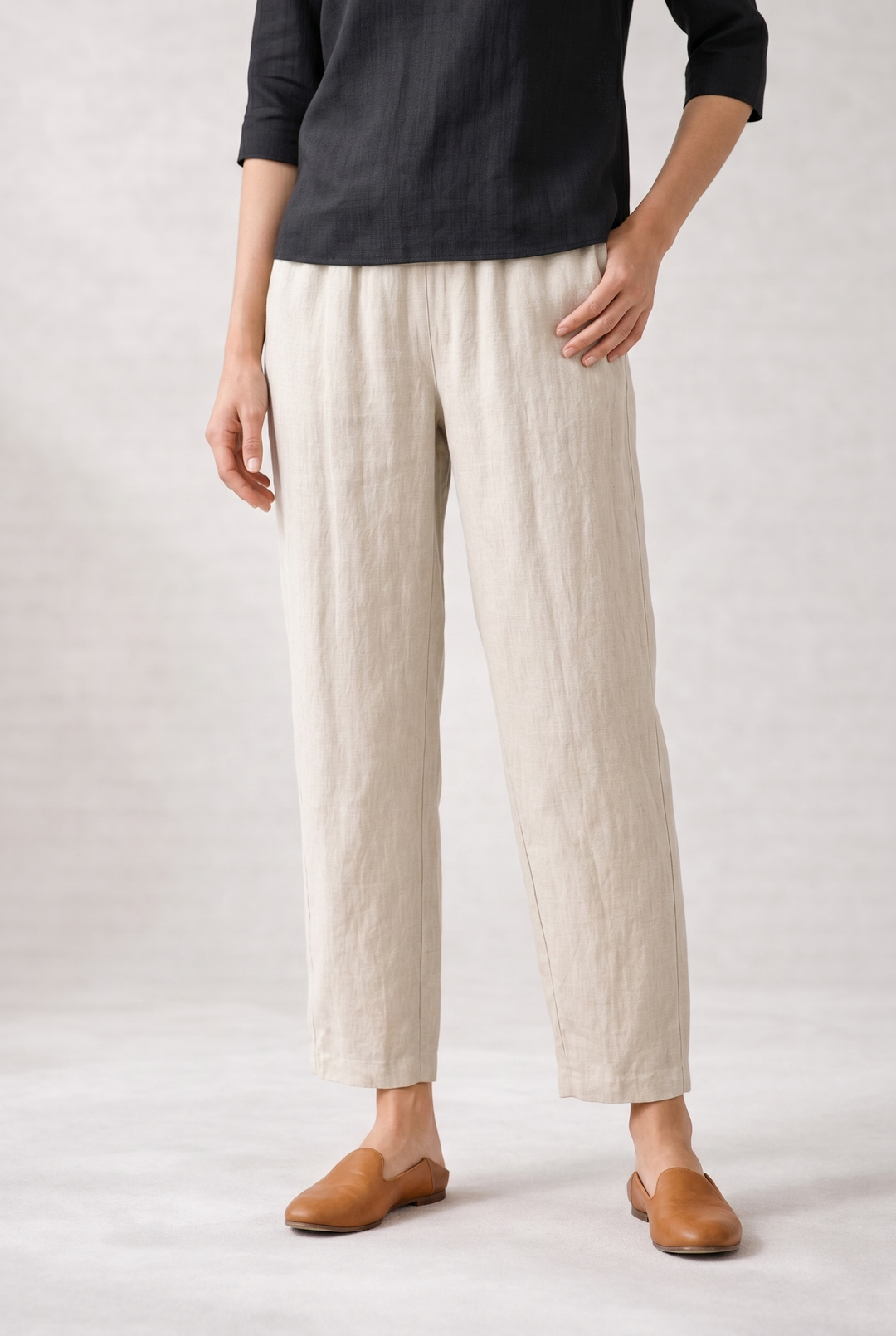 Womens Lightweight Relaxed Wide Leg Linen Trousers Summer Fit