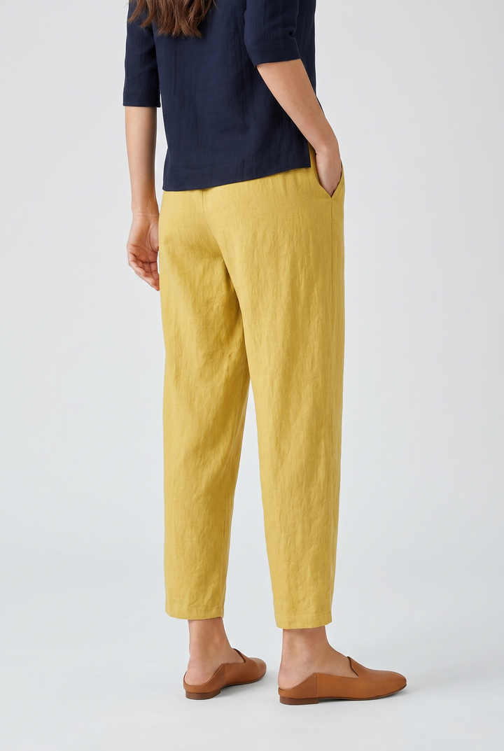 Womens Lightweight Relaxed Wide Leg Linen Trousers Summer Fit
