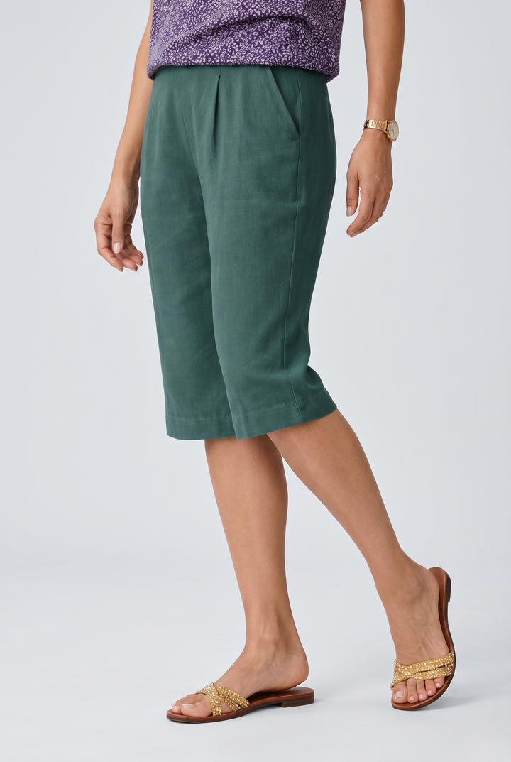 Womens Adjustable Waist Linen Summer Shorts with Pockets
