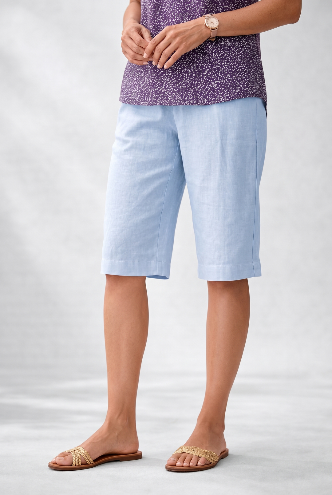Womens Adjustable Waist Linen Summer Shorts with Pockets