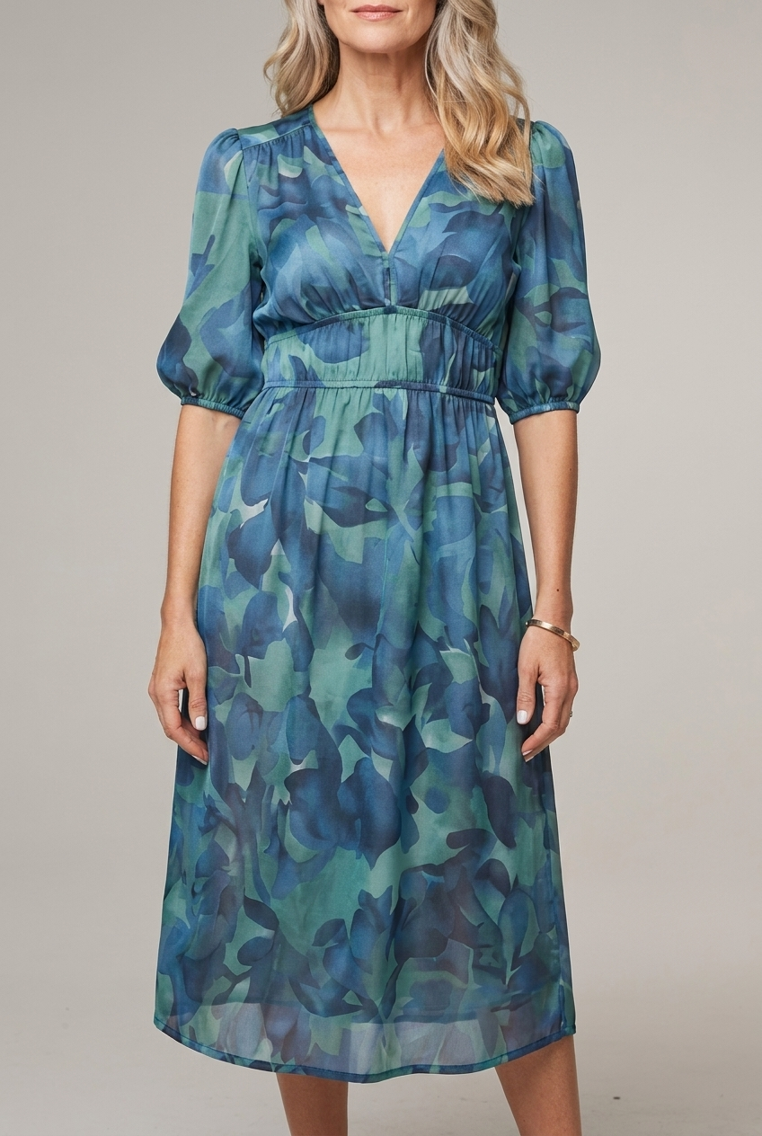 Floral Midi Dress Puff Sleeve Lightweight Summer