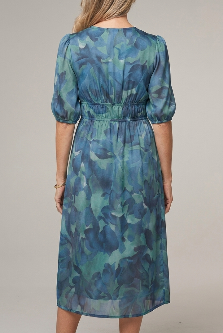 Floral Midi Dress Puff Sleeve Lightweight Summer