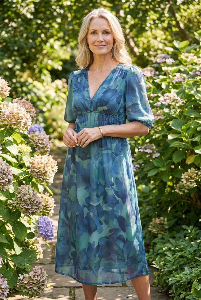 Floral Midi Dress Puff Sleeve Lightweight Summer