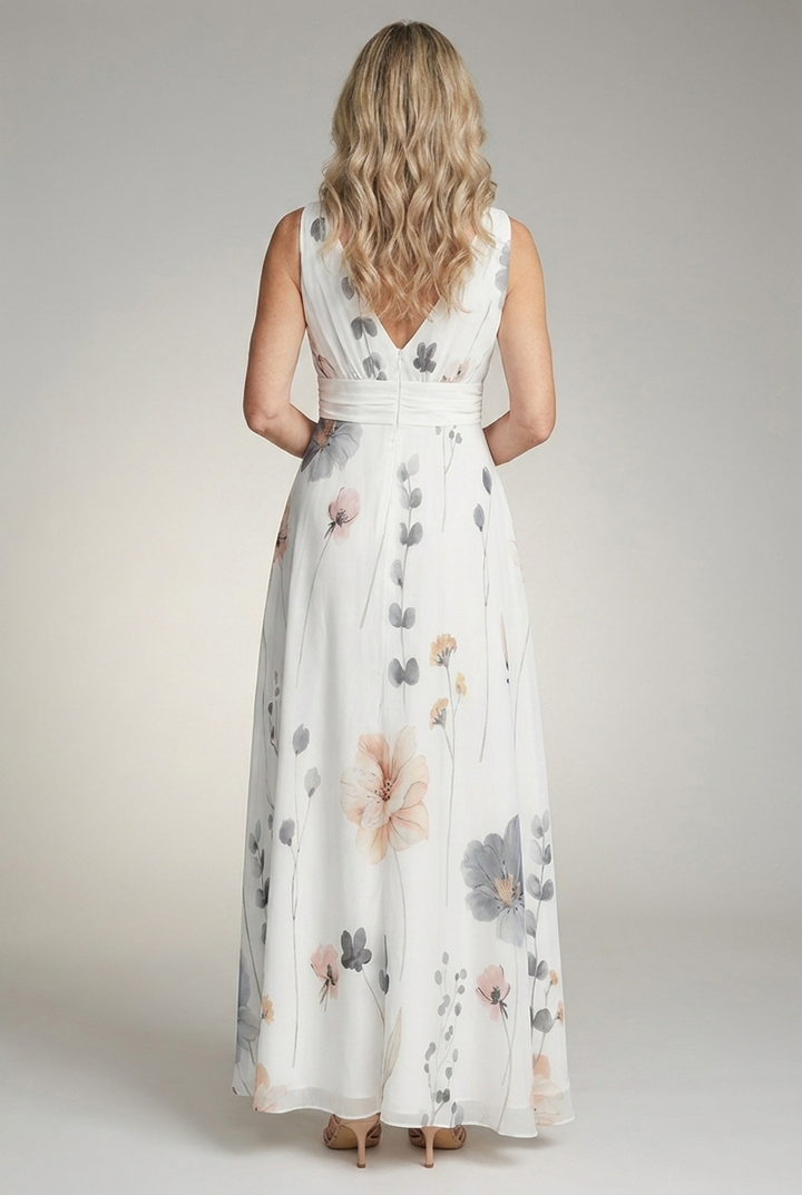 Floral V Neck Maxi Dress Sleeveless Flowing Fit
