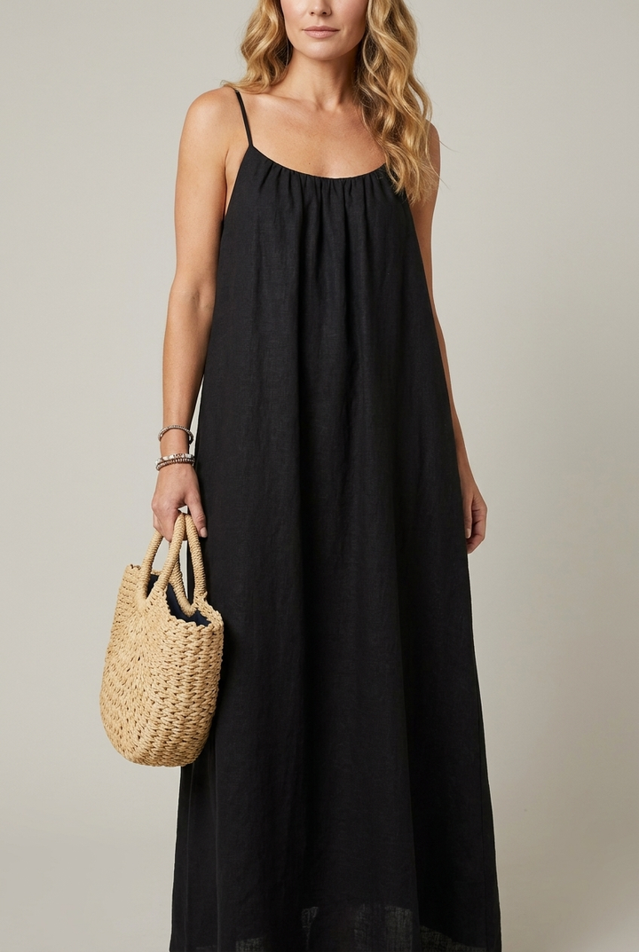 Spaghetti Strap Midi Dress Loose Fit Solid Colour