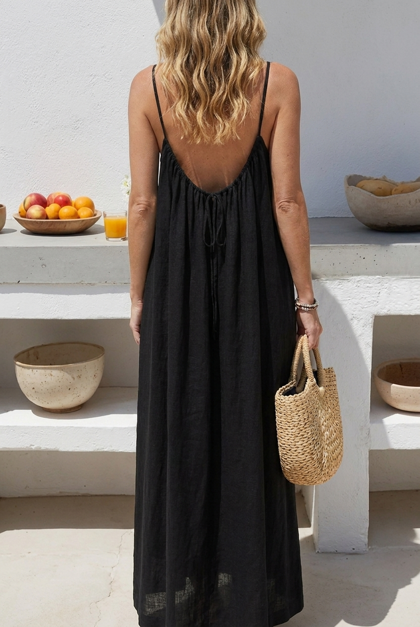 Spaghetti Strap Midi Dress Loose Fit Solid Colour
