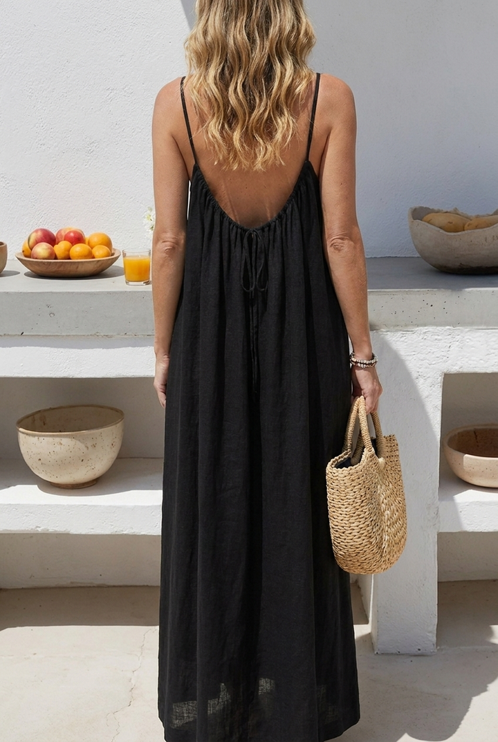 Spaghetti Strap Midi Dress Loose Fit Solid Colour