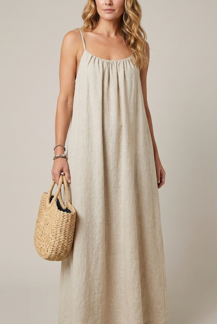 Spaghetti Strap Midi Dress Loose Fit Solid Colour