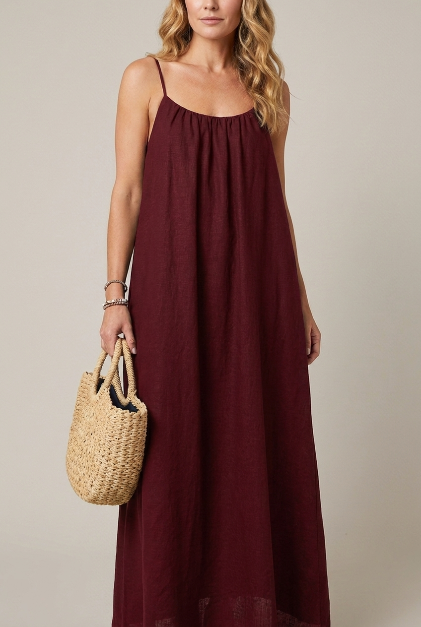 Spaghetti Strap Midi Dress Loose Fit Solid Colour