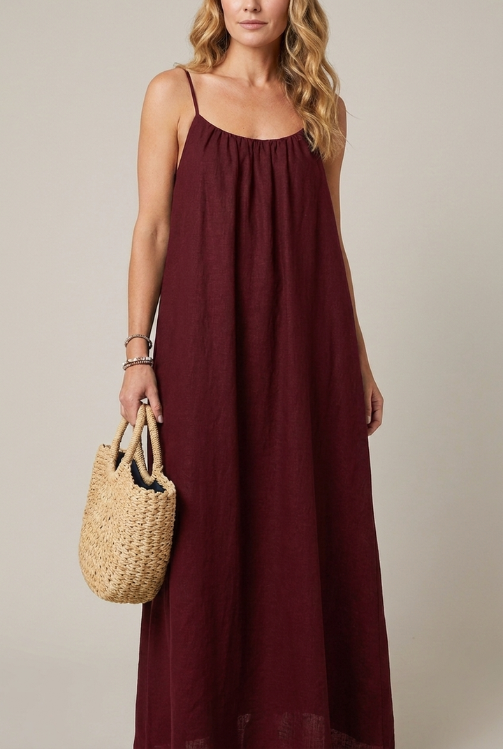 Spaghetti Strap Midi Dress Loose Fit Solid Colour