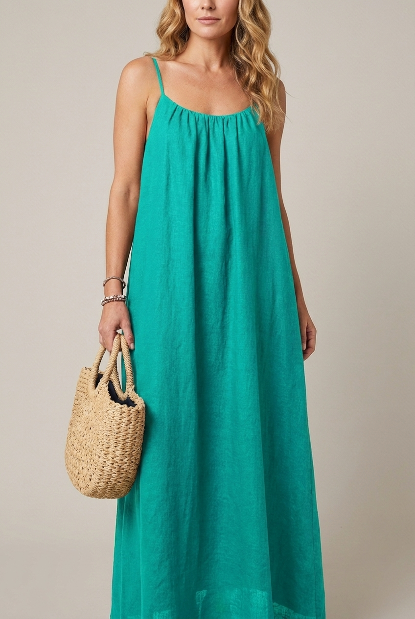 Spaghetti Strap Midi Dress Loose Fit Solid Colour