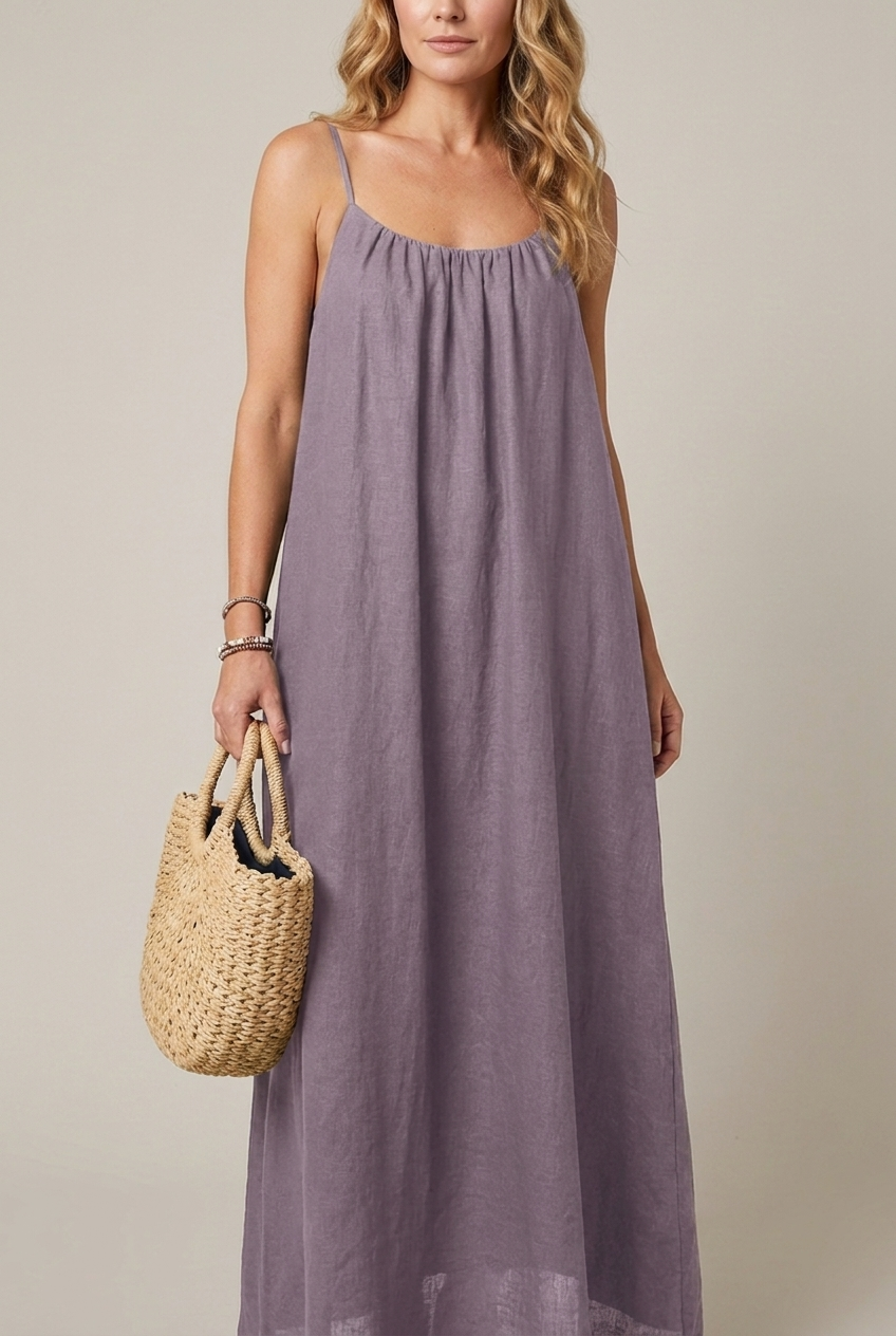 Spaghetti Strap Midi Dress Loose Fit Solid Colour