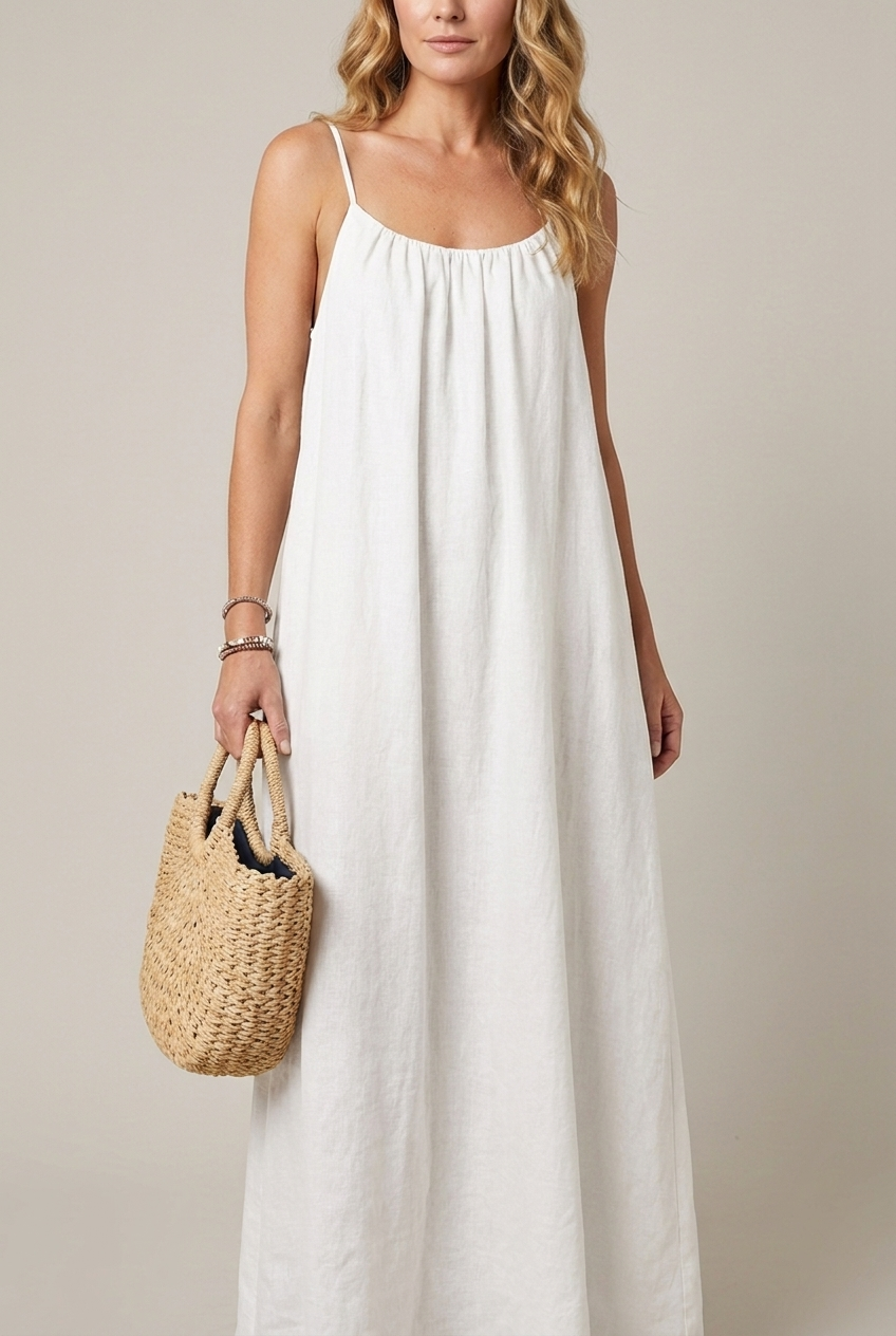 Spaghetti Strap Midi Dress Loose Fit Solid Colour