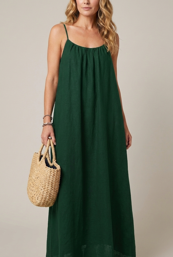 Spaghetti Strap Midi Dress Loose Fit Solid Colour