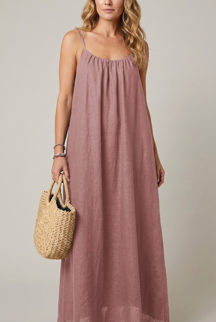 Spaghetti Strap Midi Dress Loose Fit Solid Colour