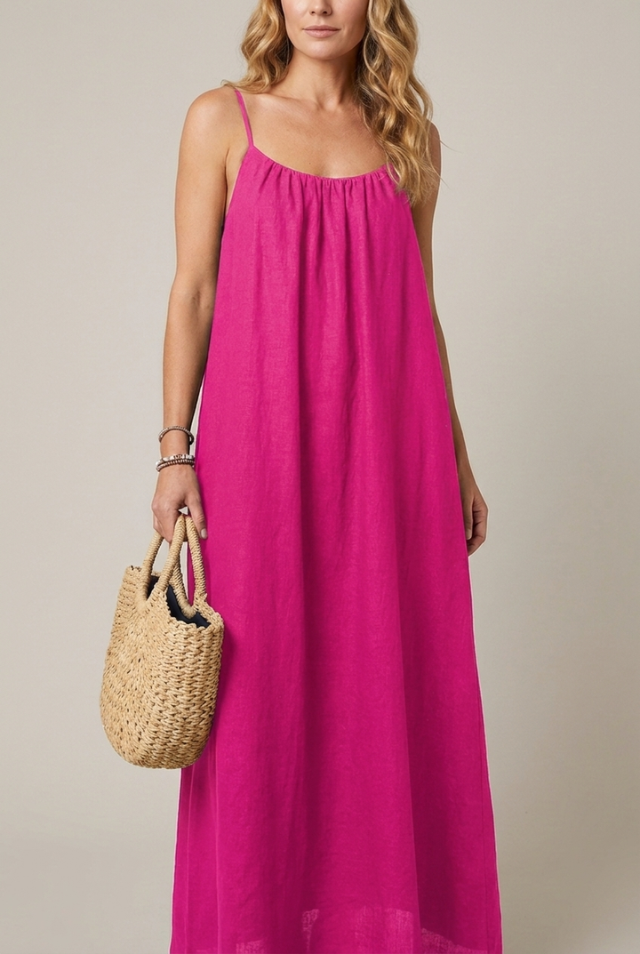 Spaghetti Strap Midi Dress Loose Fit Solid Colour