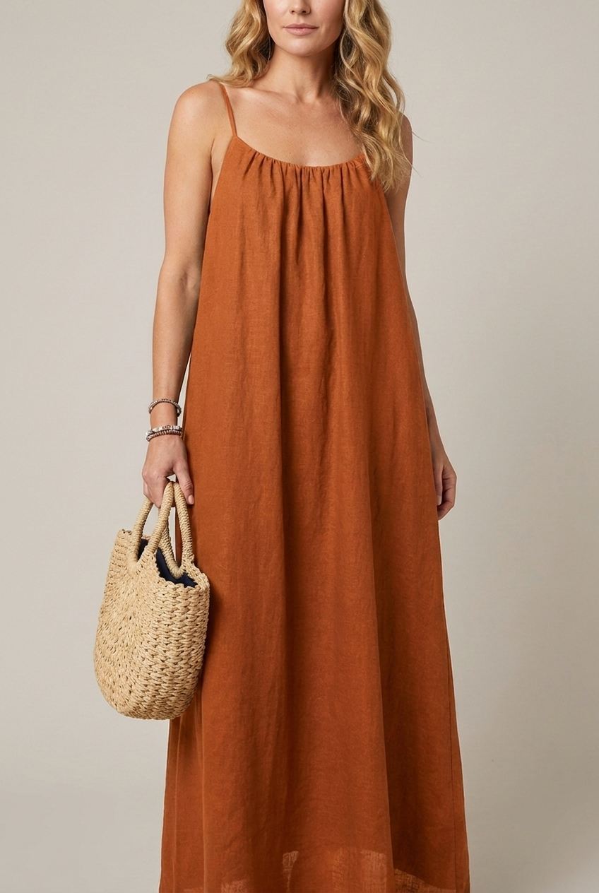 Spaghetti Strap Midi Dress Loose Fit Solid Colour