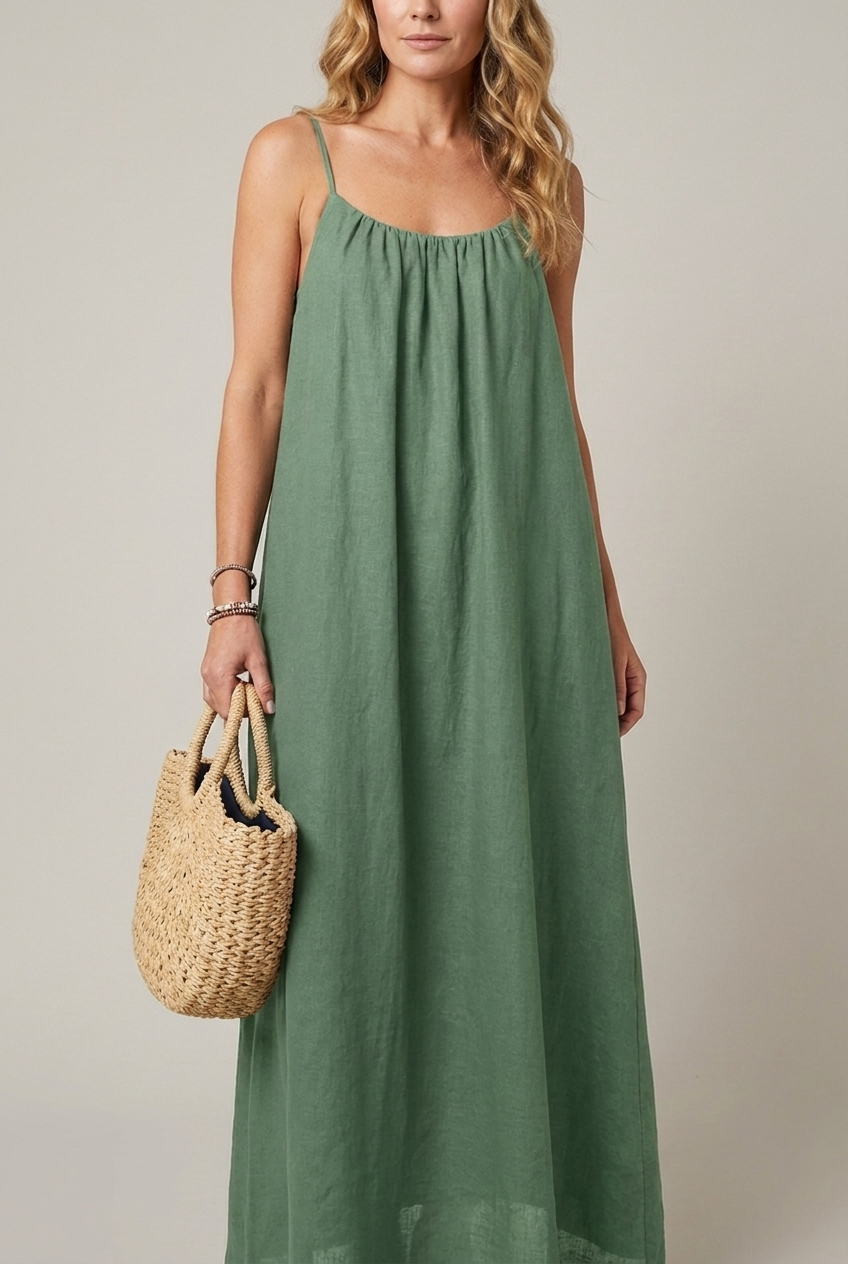 Spaghetti Strap Midi Dress Loose Fit Solid Colour