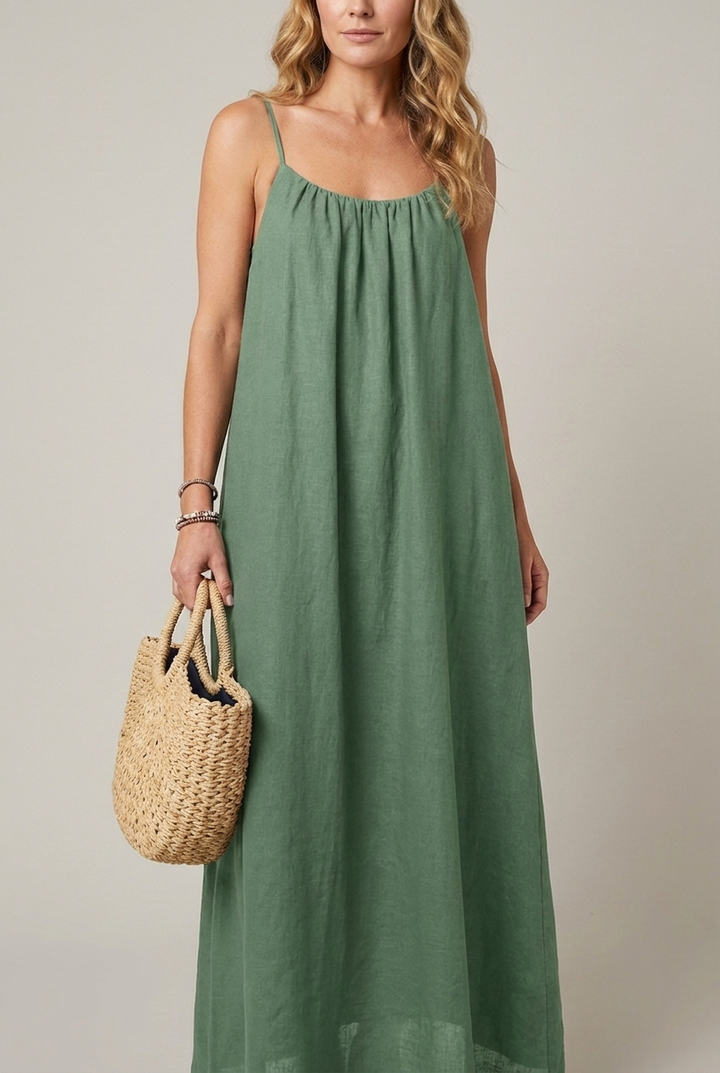 Spaghetti Strap Midi Dress Loose Fit Solid Colour