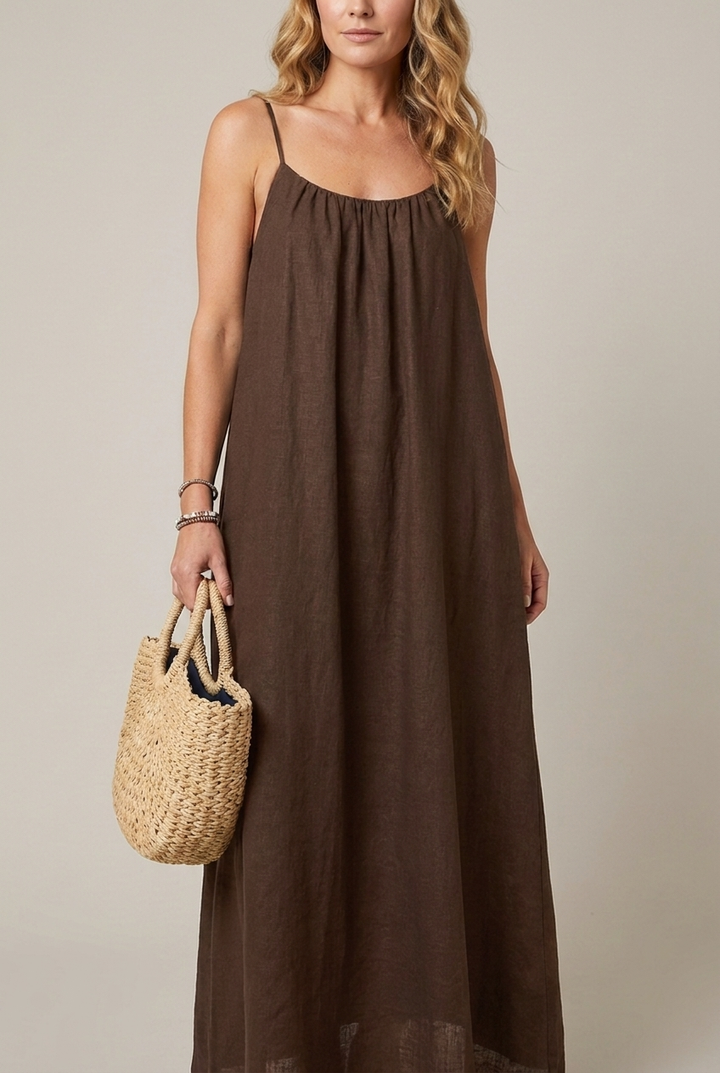 Spaghetti Strap Midi Dress Loose Fit Solid Colour