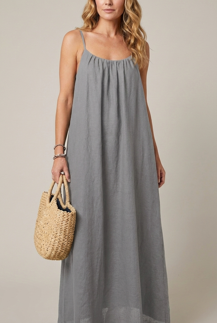 Spaghetti Strap Midi Dress Loose Fit Solid Colour