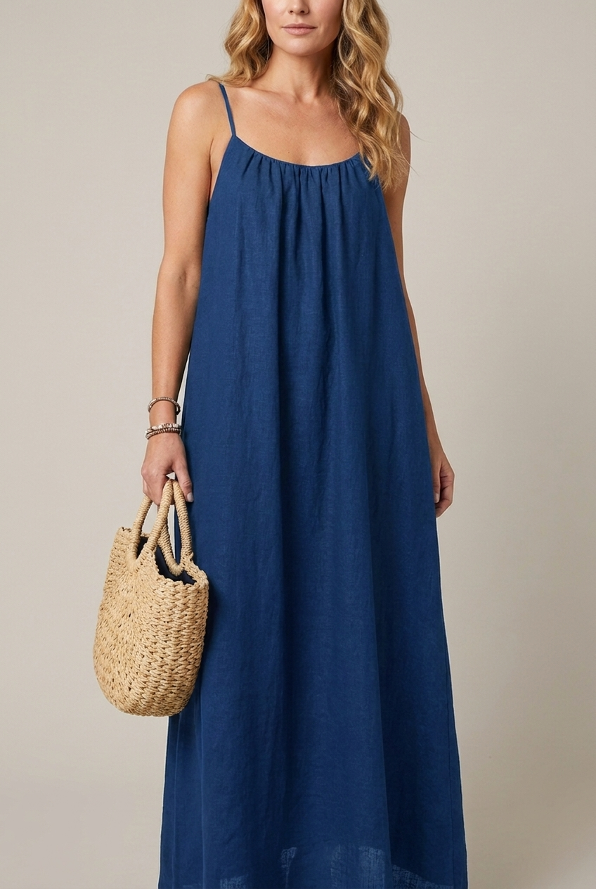 Spaghetti Strap Midi Dress Loose Fit Solid Colour