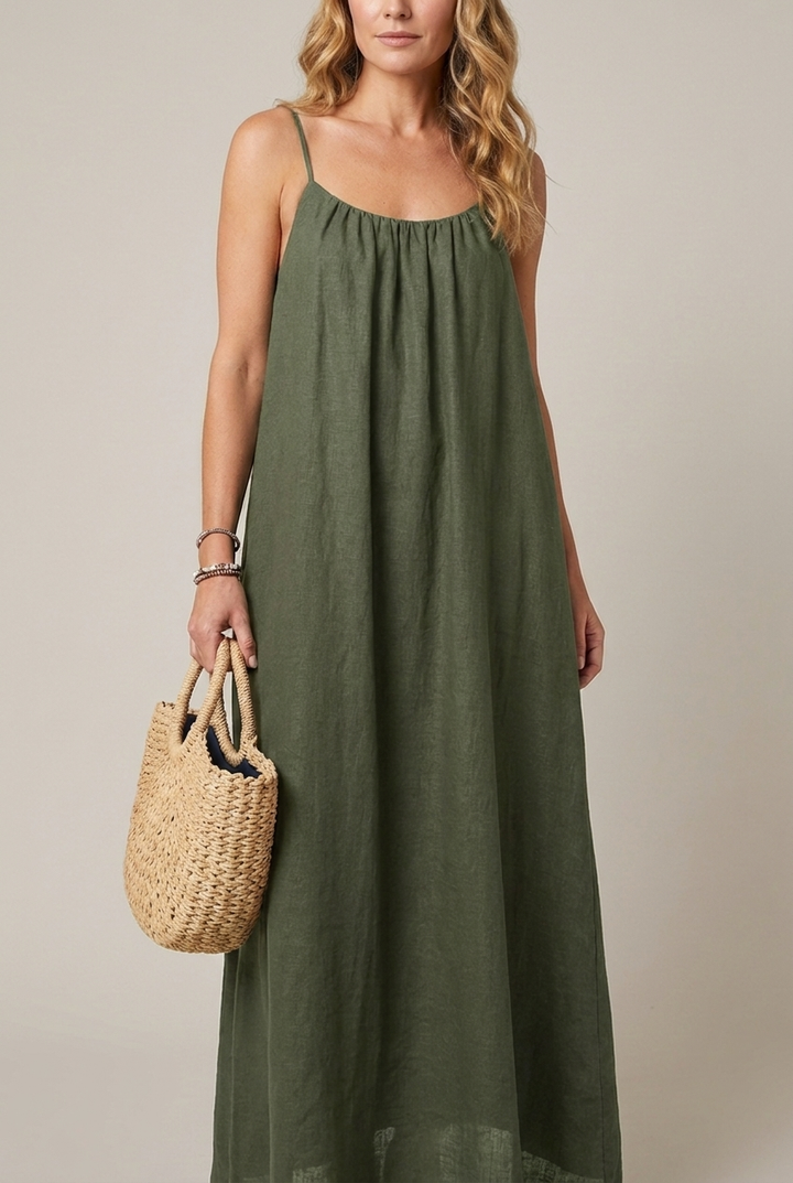 Spaghetti Strap Midi Dress Loose Fit Solid Colour