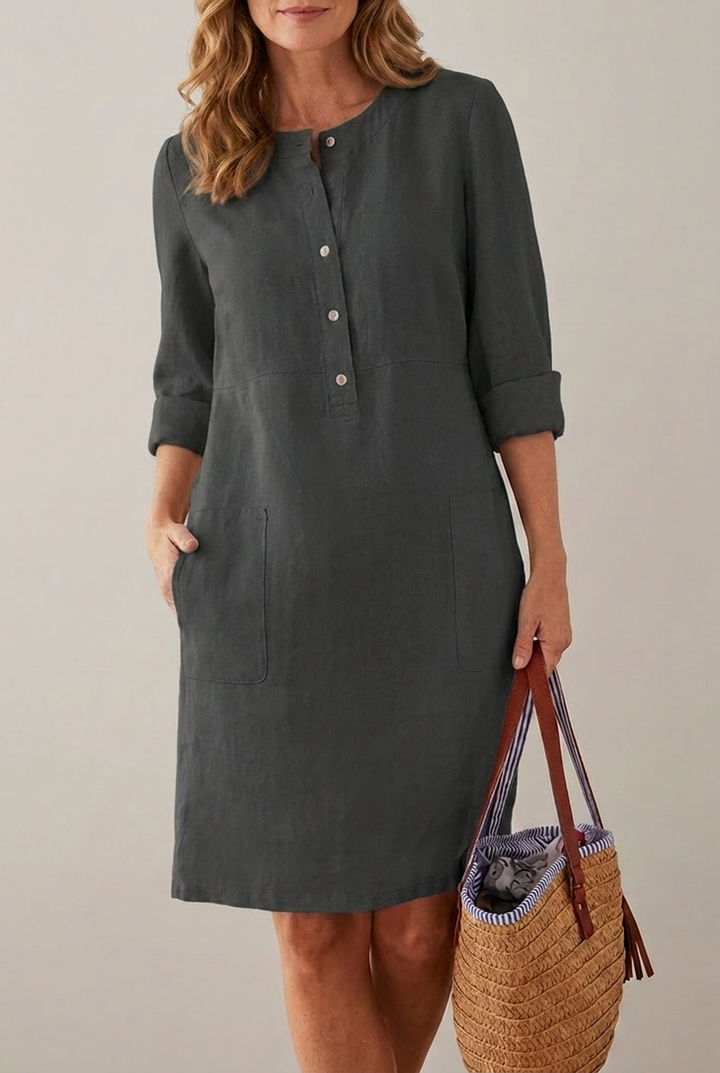 Cotton Linen Tunic Dress Long Sleeve Oversized Relaxed Fit