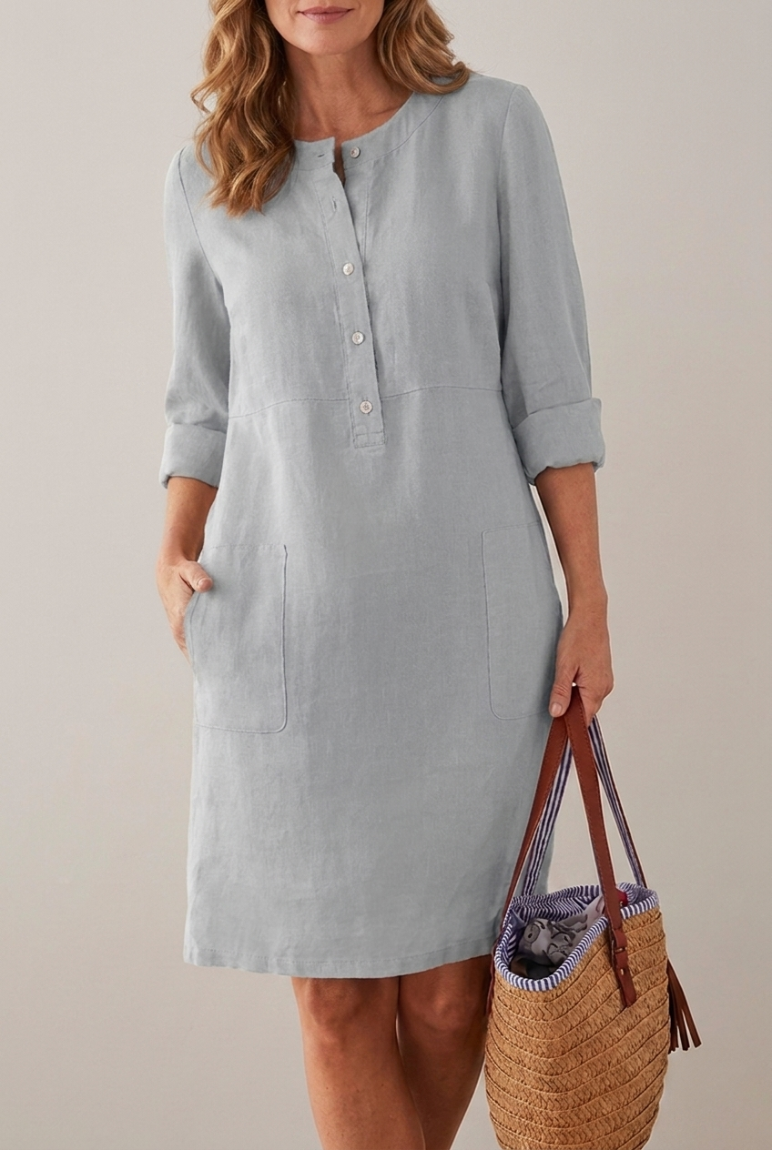 Cotton Linen Tunic Dress Long Sleeve Oversized Relaxed Fit