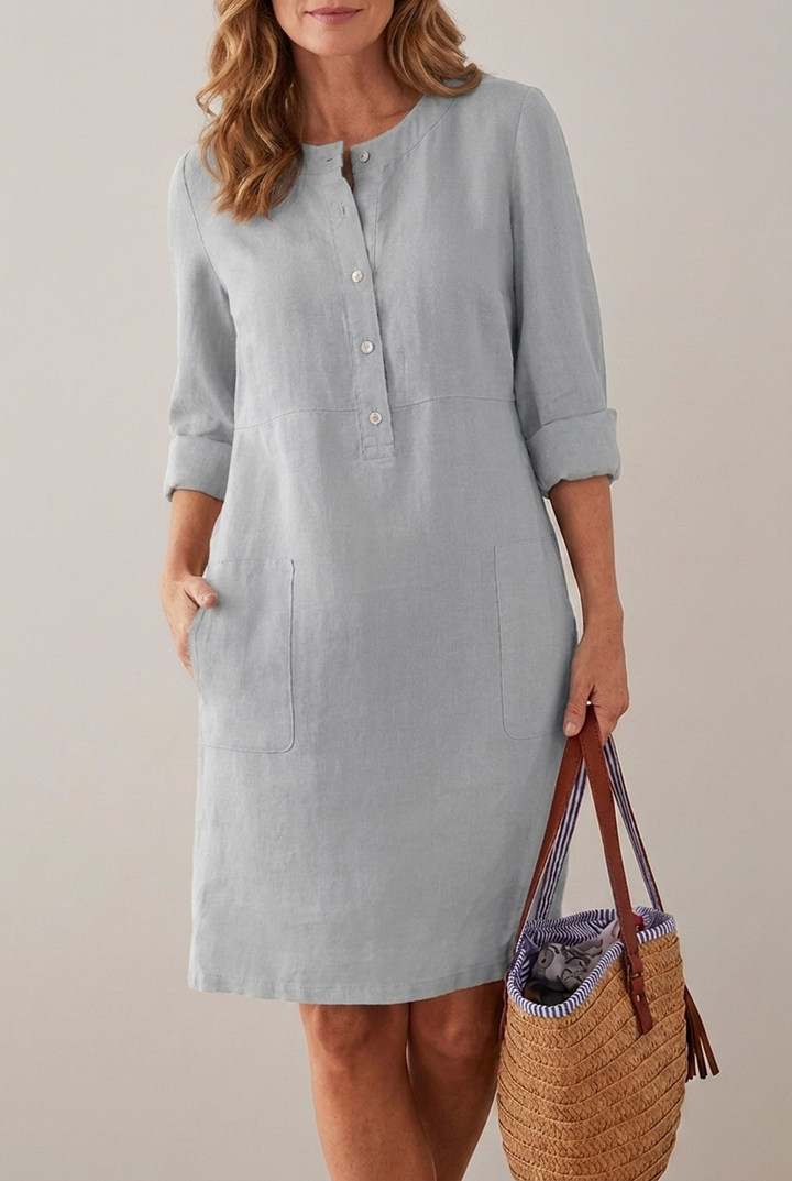 Cotton Linen Tunic Dress Long Sleeve Oversized Relaxed Fit