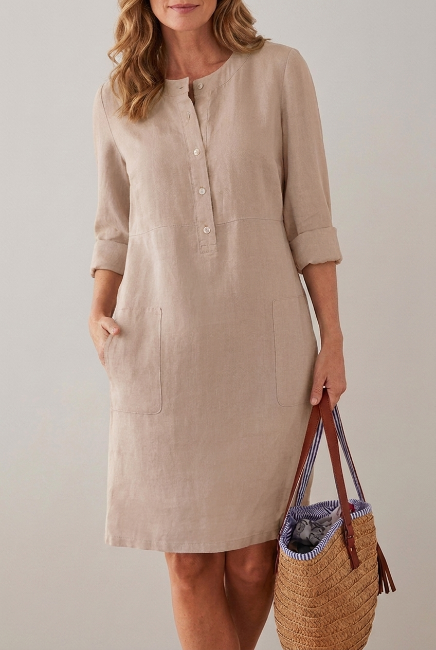 Cotton Linen Tunic Dress Long Sleeve Oversized Relaxed Fit