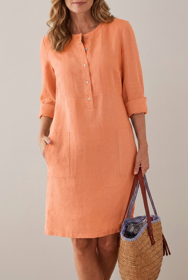 Cotton Linen Tunic Dress Long Sleeve Oversized Relaxed Fit