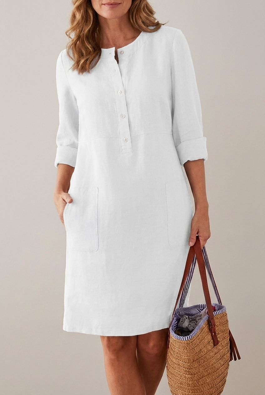 Cotton Linen Tunic Dress Long Sleeve Oversized Relaxed Fit