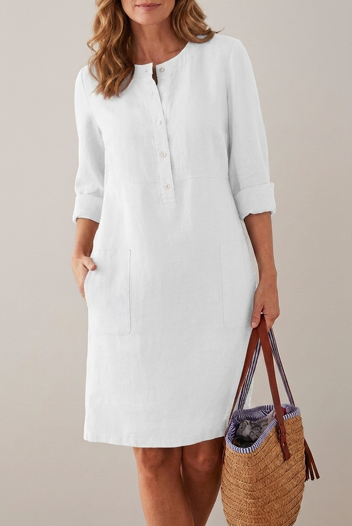 Cotton Linen Tunic Dress Long Sleeve Oversized Relaxed Fit