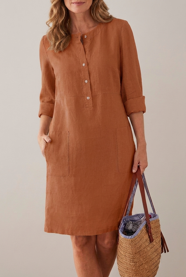 Cotton Linen Tunic Dress Long Sleeve Oversized Relaxed Fit
