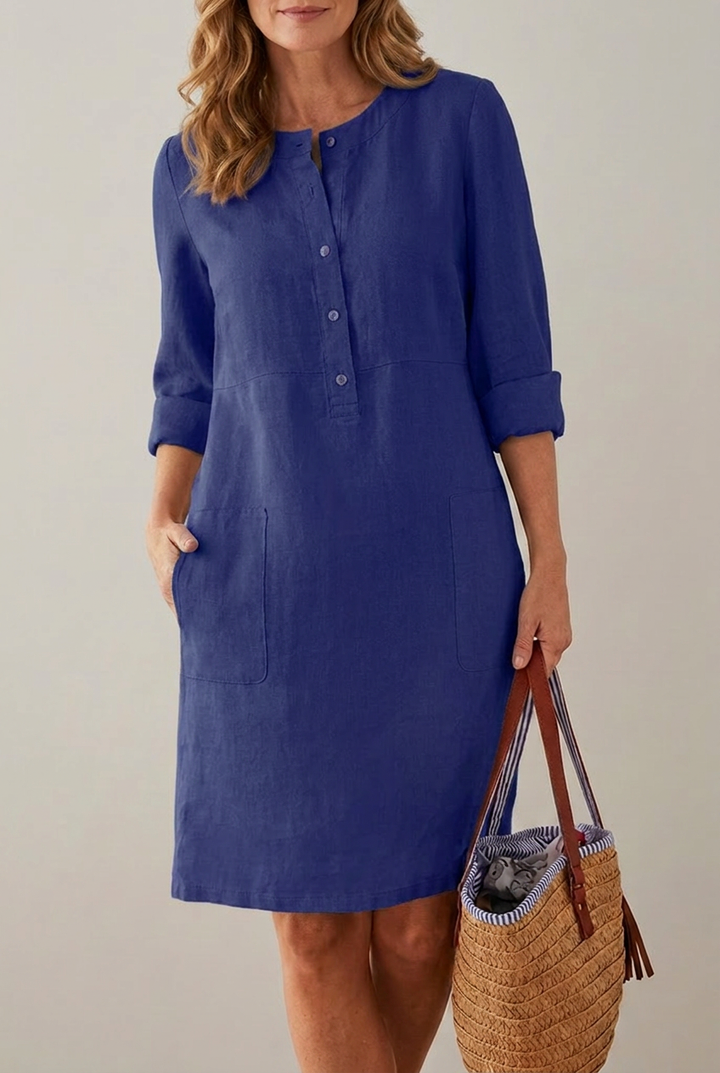 Cotton Linen Tunic Dress Long Sleeve Oversized Relaxed Fit