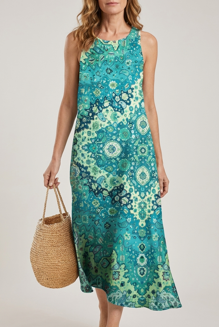 Bohemian Floral Midi Sundress Sleeveless With Pockets