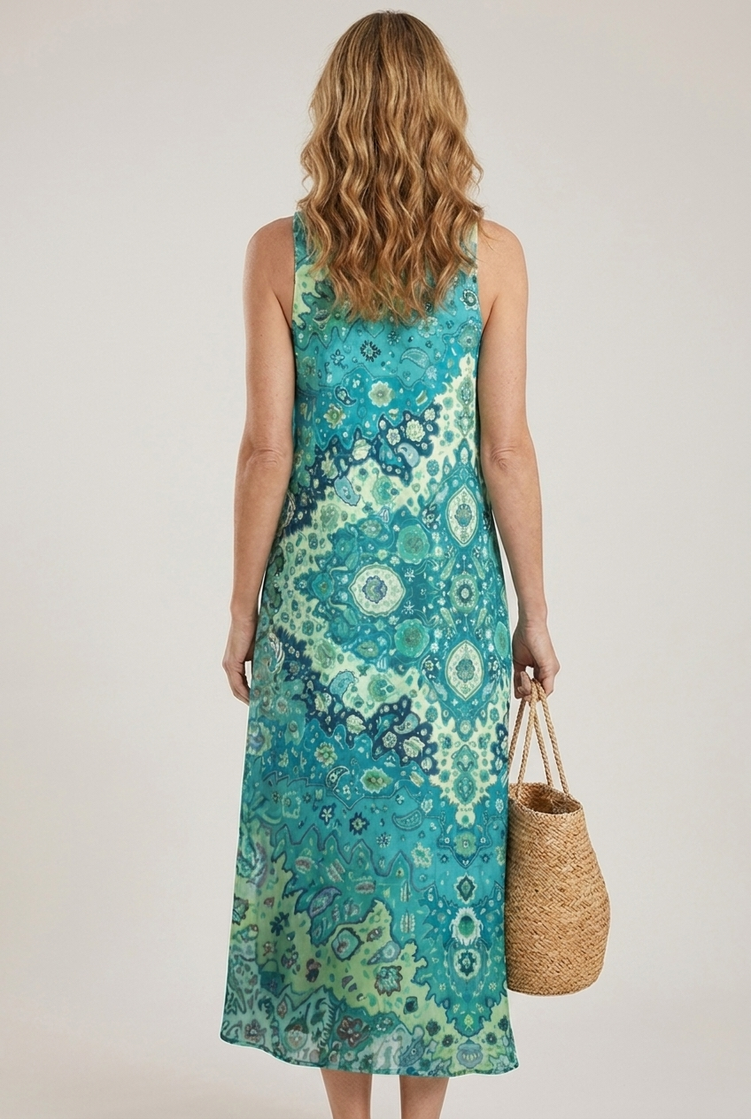 Bohemian Floral Midi Sundress Sleeveless With Pockets